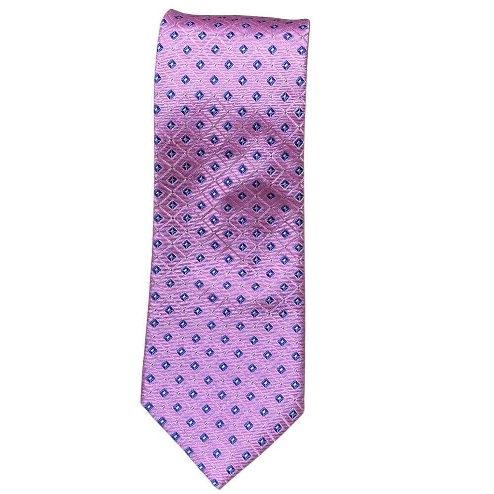 Nautica Mens‎ Tie Necktie Pink Geometric Squares Silk Classic Length